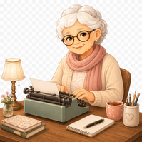 oma linda mit schreibmaschine