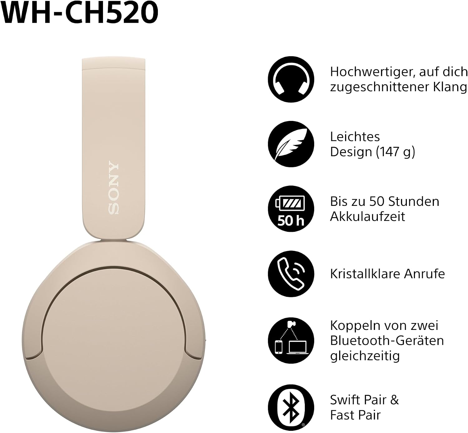 Sony WH-CH520 - Kopfhörer Bluetooth kabellos