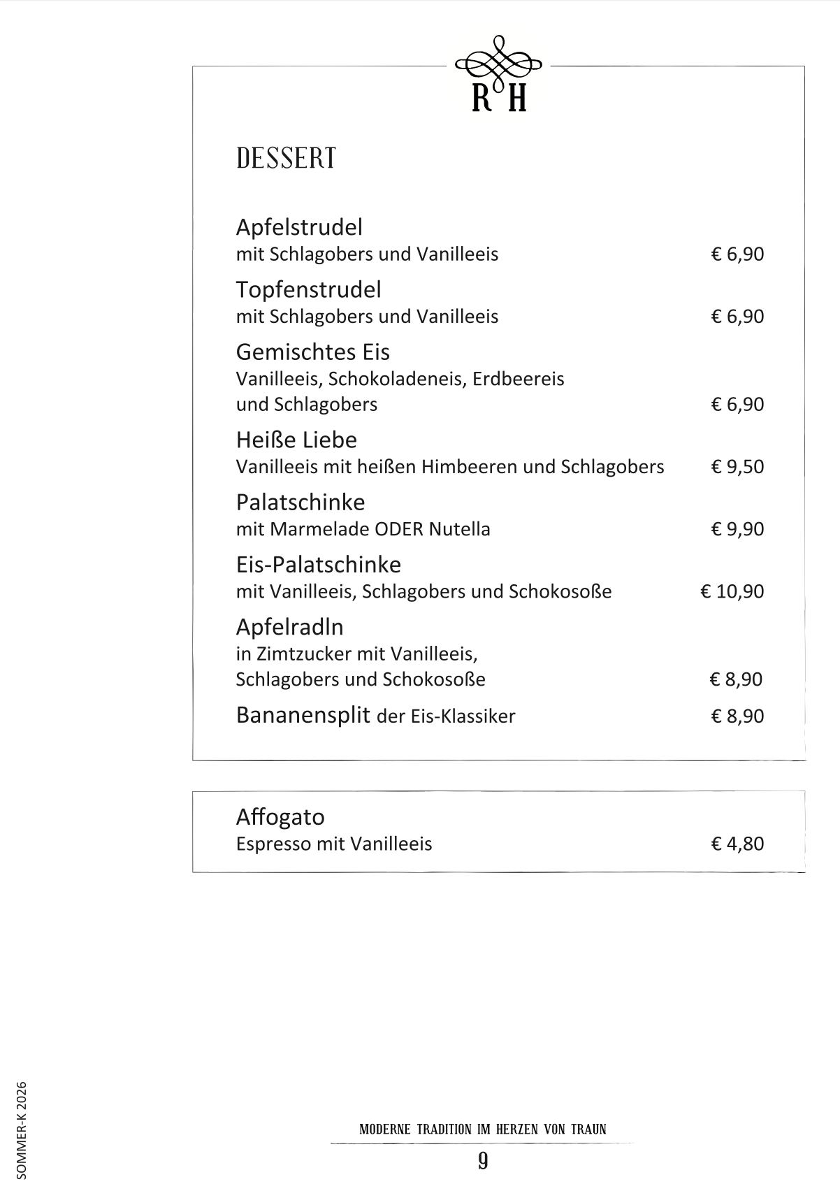 Sommerkarte Roithnerhof 2026