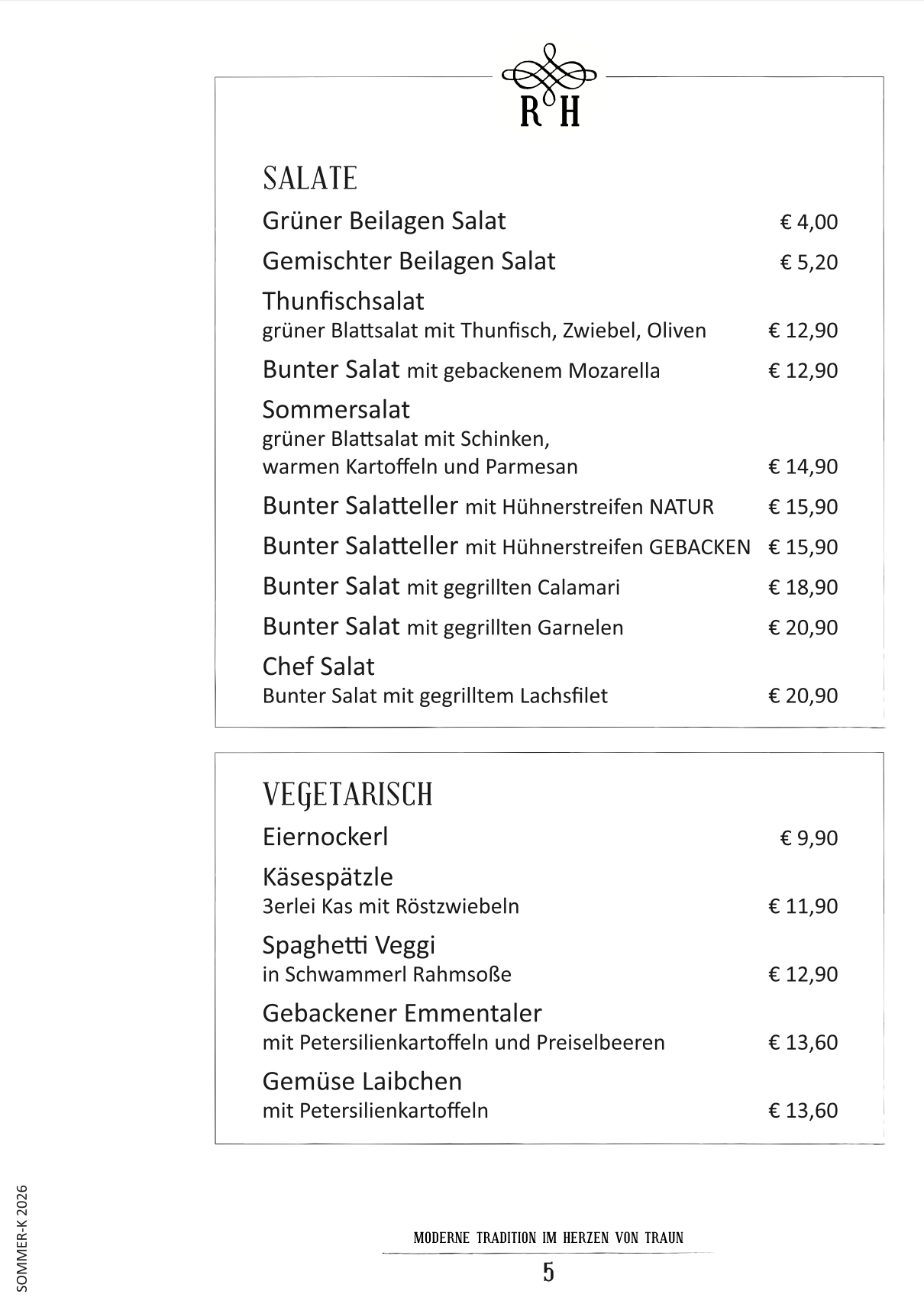 Sommerkarte Roithnerhof 2026