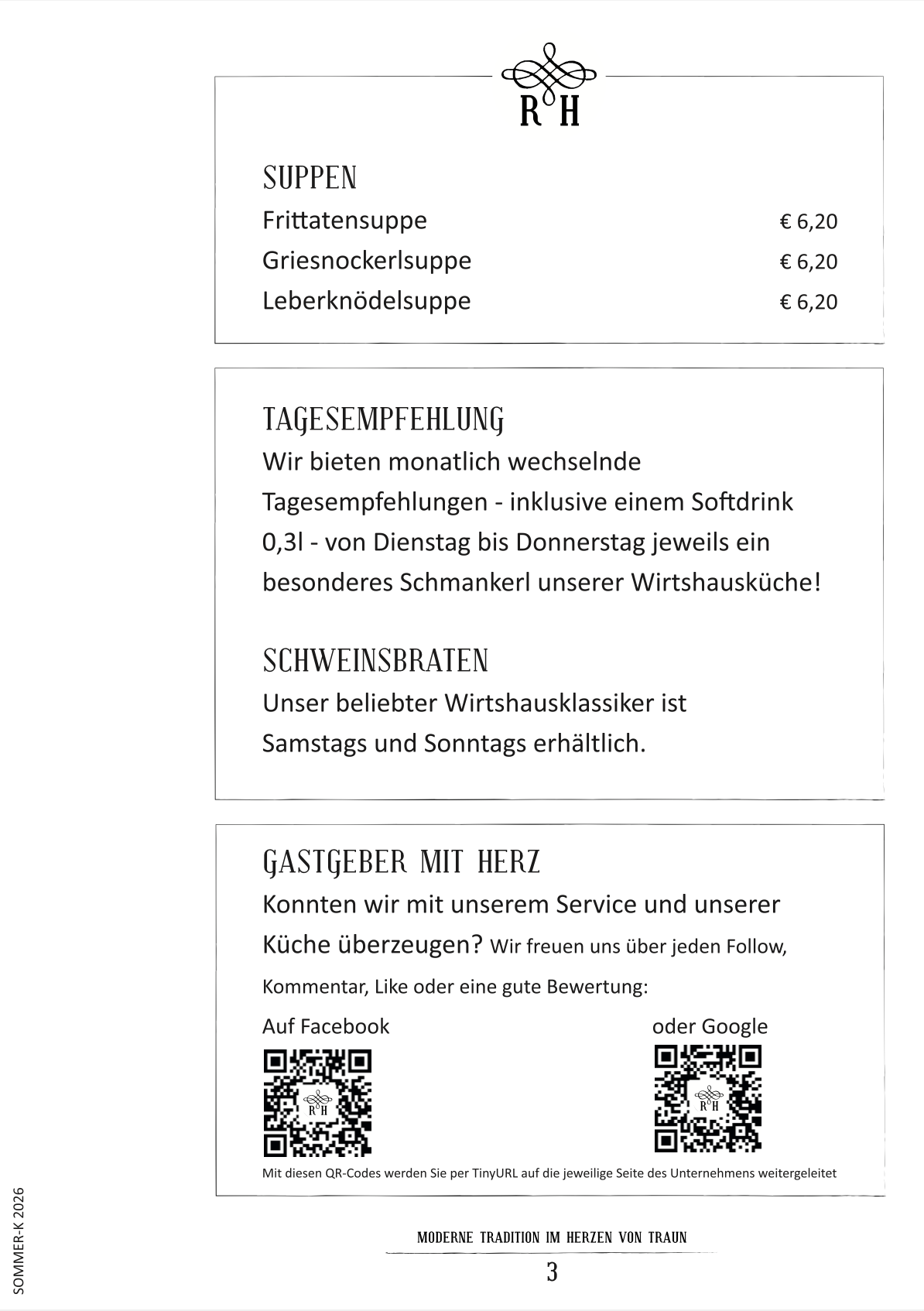 Sommerkarte Roithnerhof 2026