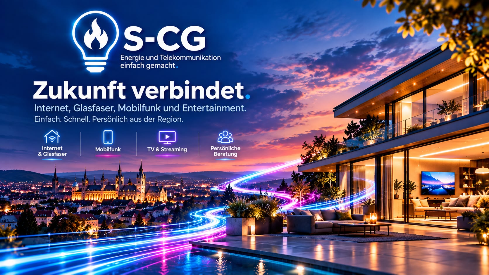 DSL Router mit blauen Lichtstrahlen