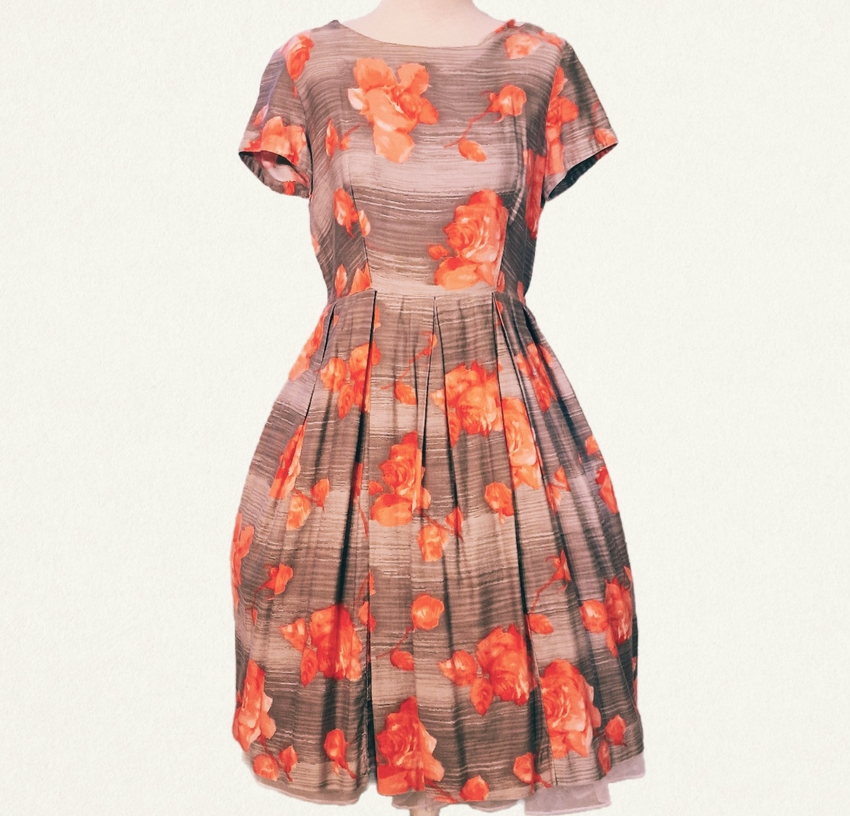 fifties jurk grijs roos te koop Webshop Designed For Maria Vintage Kleding