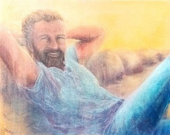 Beachtpavilion,                          oil pastel panel 2023