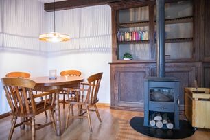 Living room with wood heater
