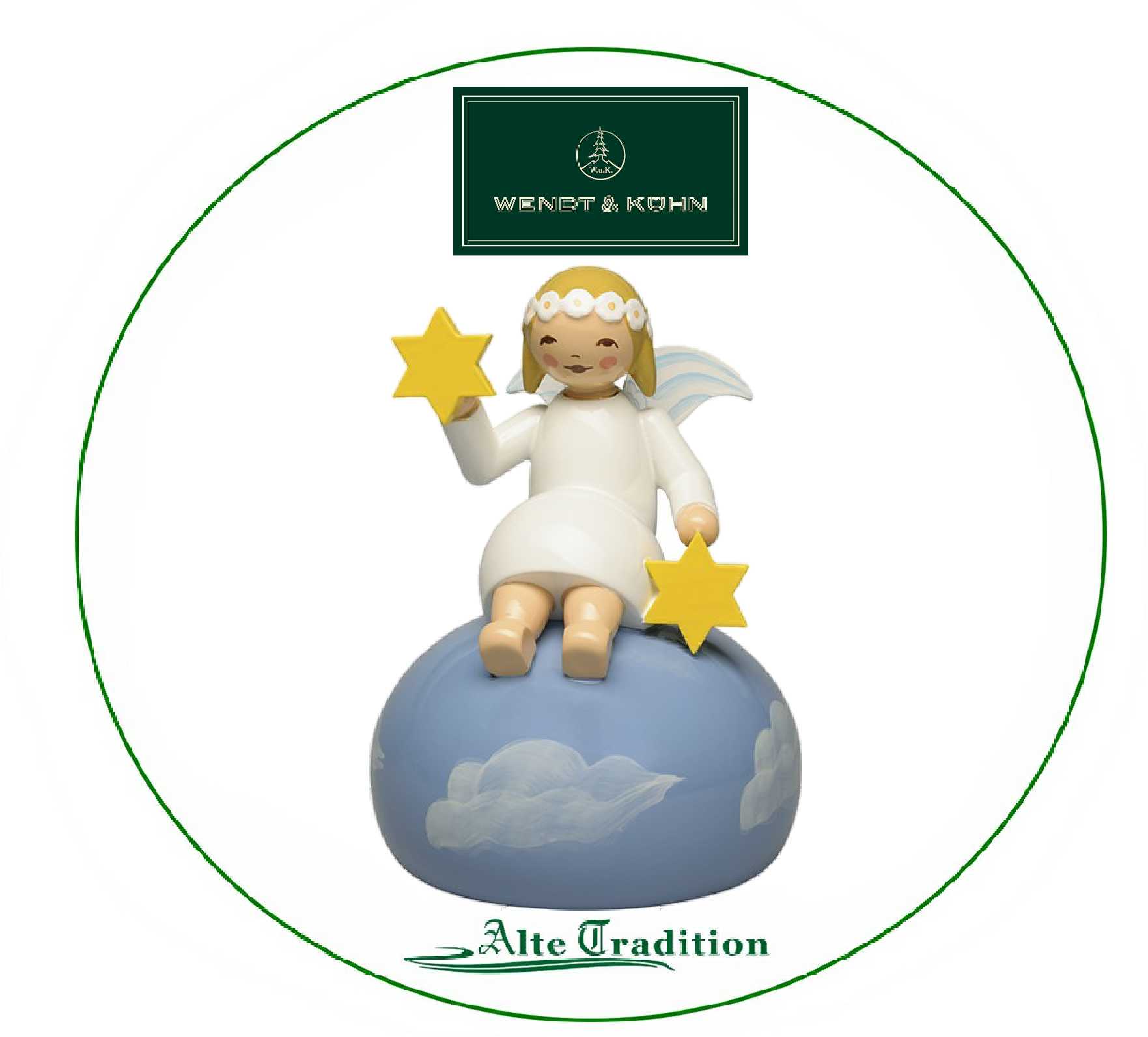Wendt & Kühn Engel mit Margeritenkranz auf Wolken, sitzend