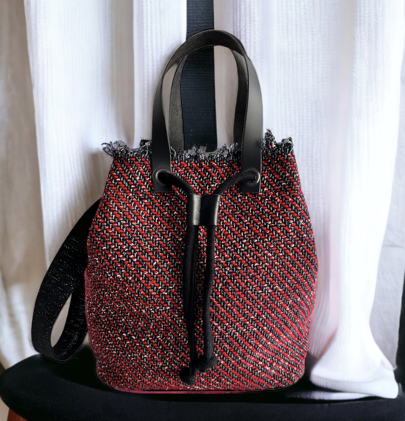 Red bucket bag top