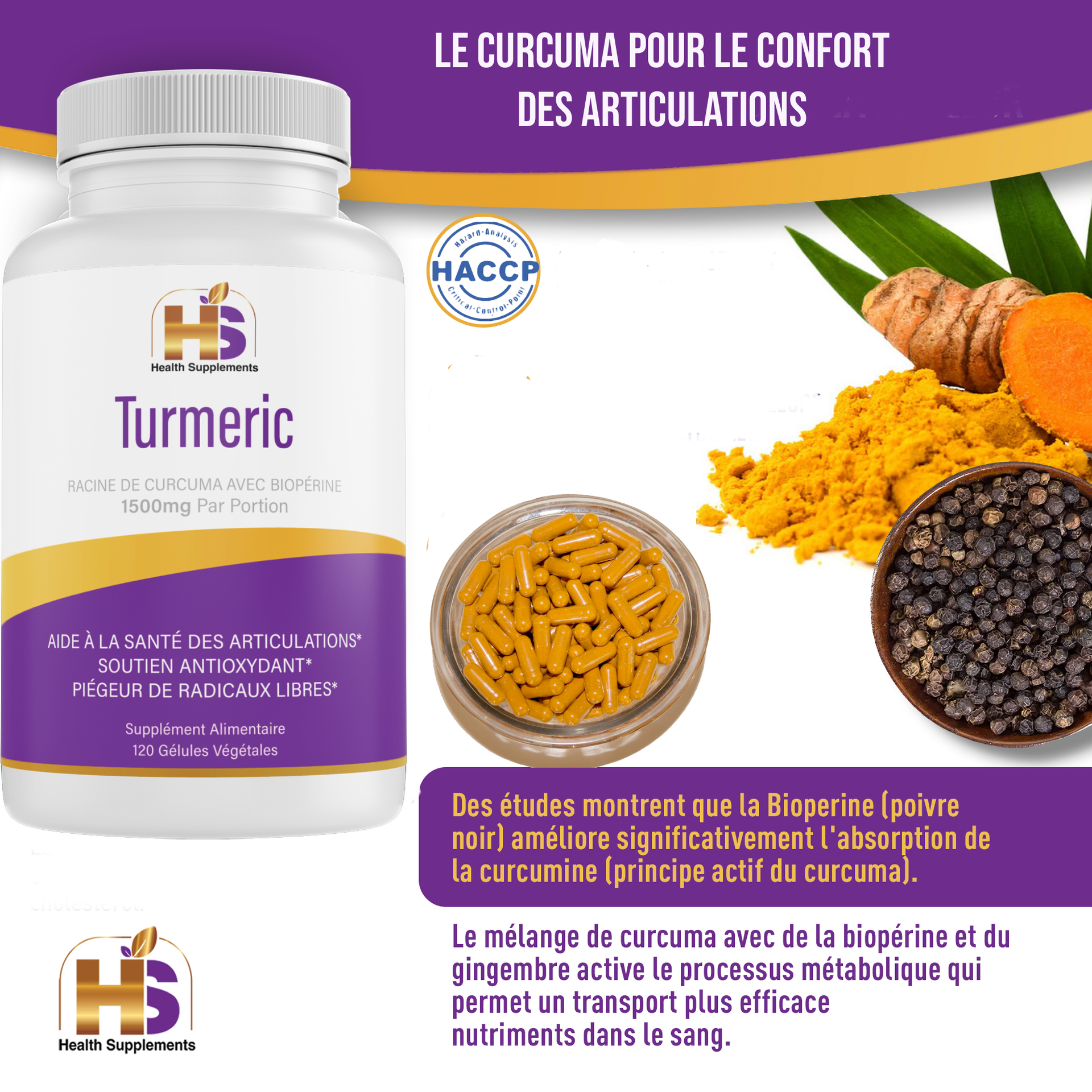 Curcuma Bio avec Poivre Noir et Gingembre - Puissant Antioxydant et  Anti-inflammatoire avec Curcumine et Pipérine 100% Végétal - 120 Gélules  Nutridix