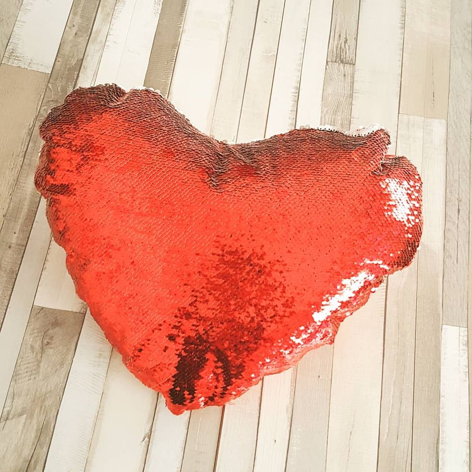 Cojín Corazón con Lentejuelas Rojo Personalizable 