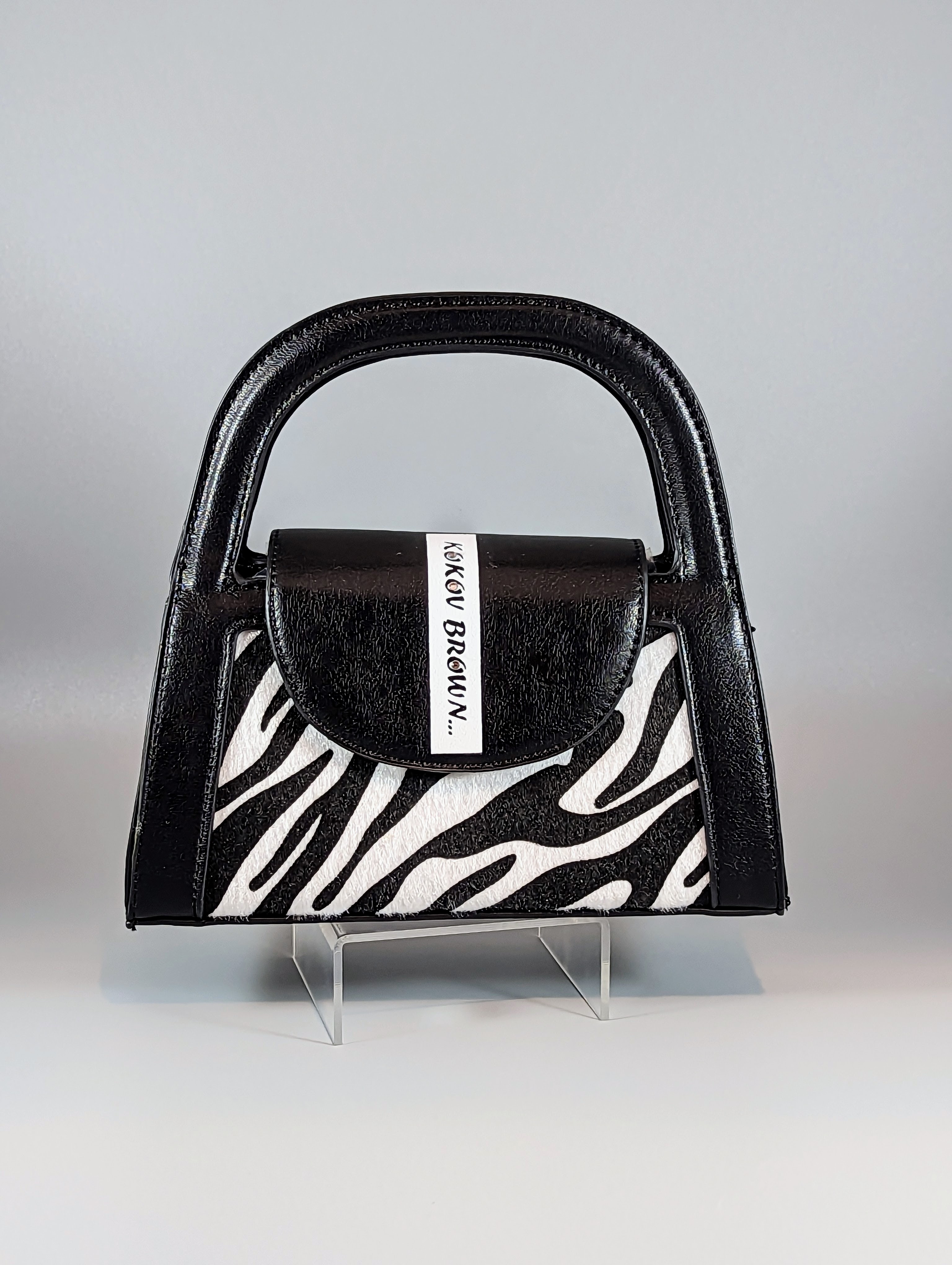 Black white zebra pattern bag logo border design print