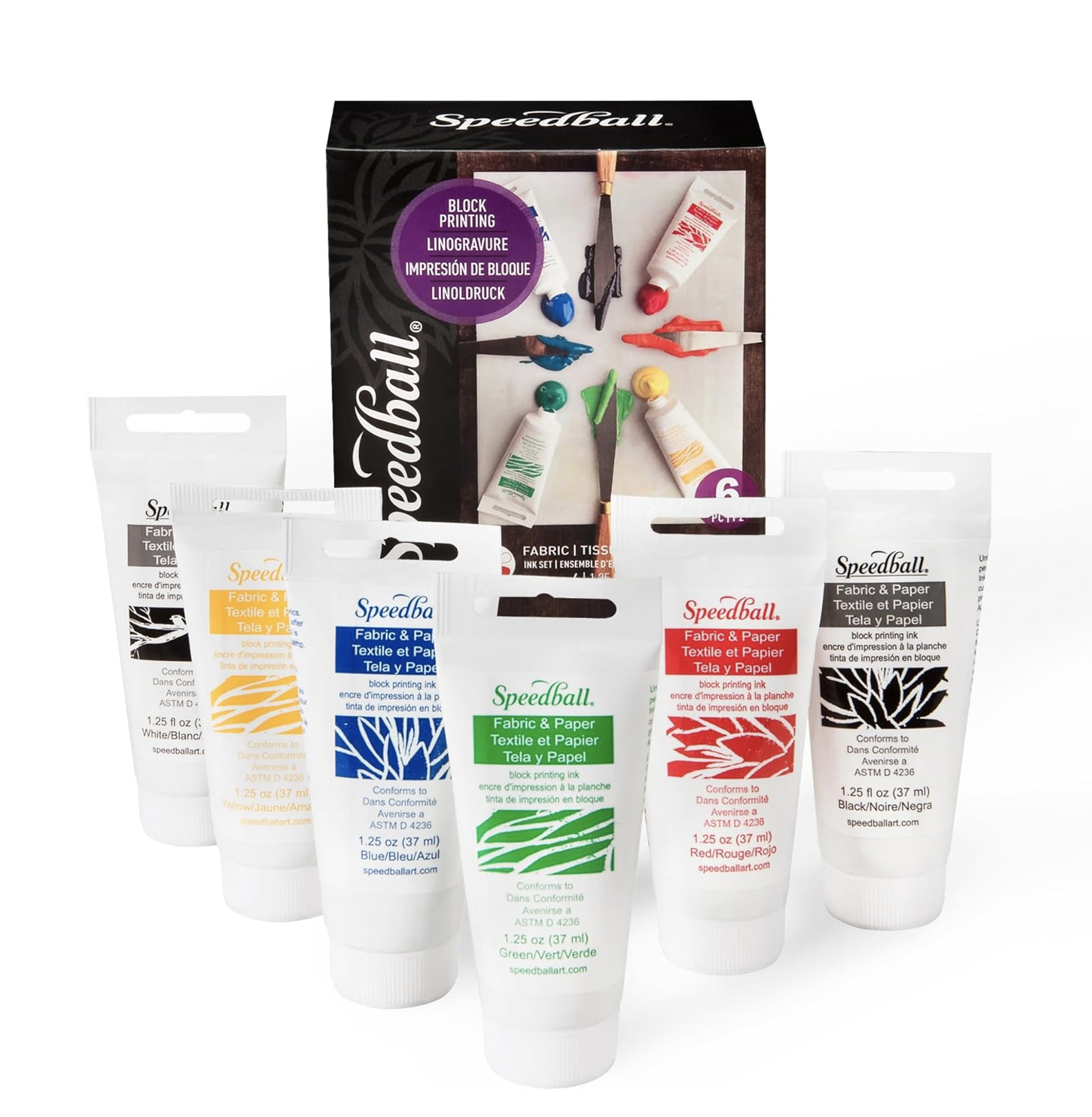 Speedball Set Of Six Block Printing Inks For Fabric Or Paper