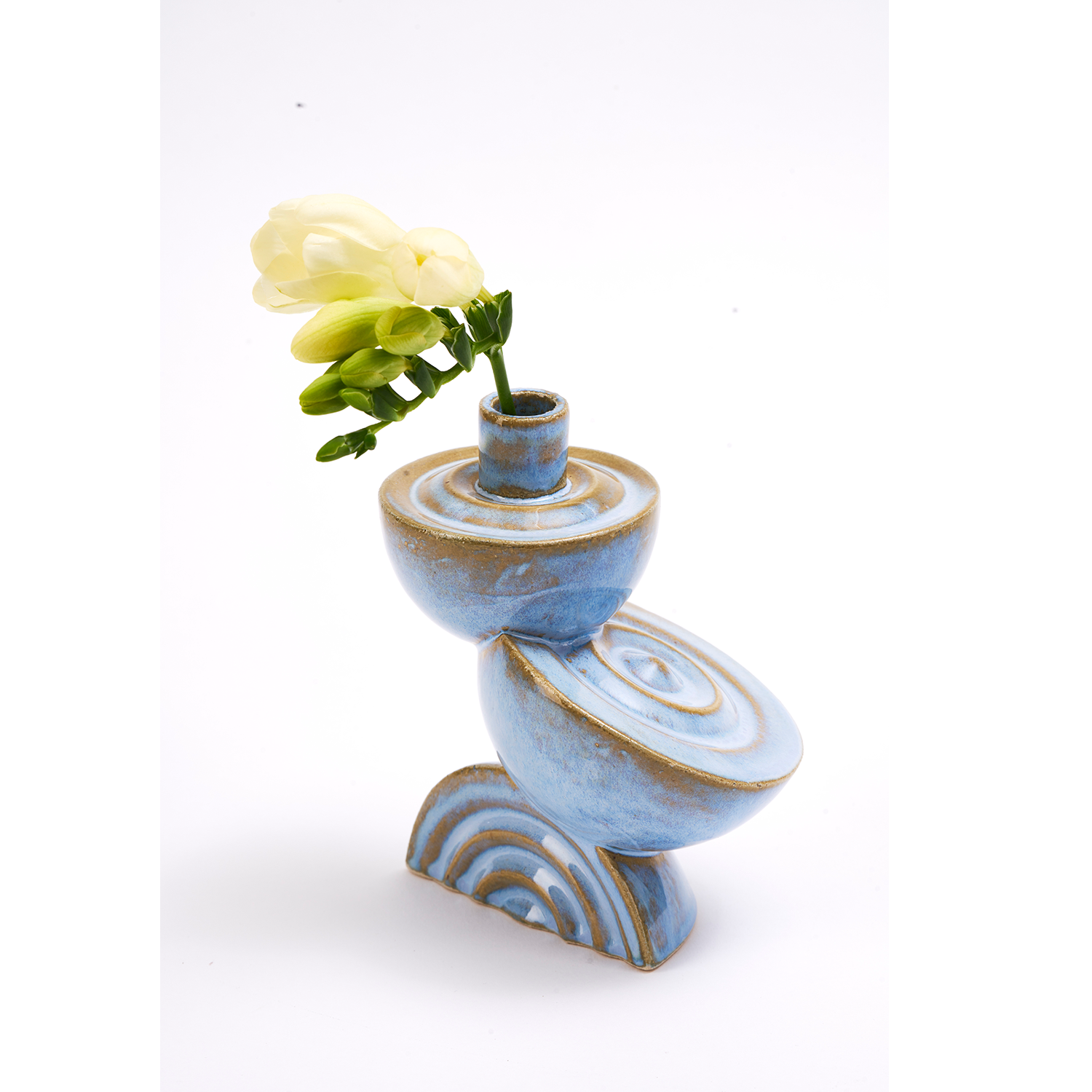 Vuggeviser hit rig Balanced water" unika vase i stentøj. Lys blå glaseret. Mål: 15 høj. 9 cm.  i diameter. - msandal.dk