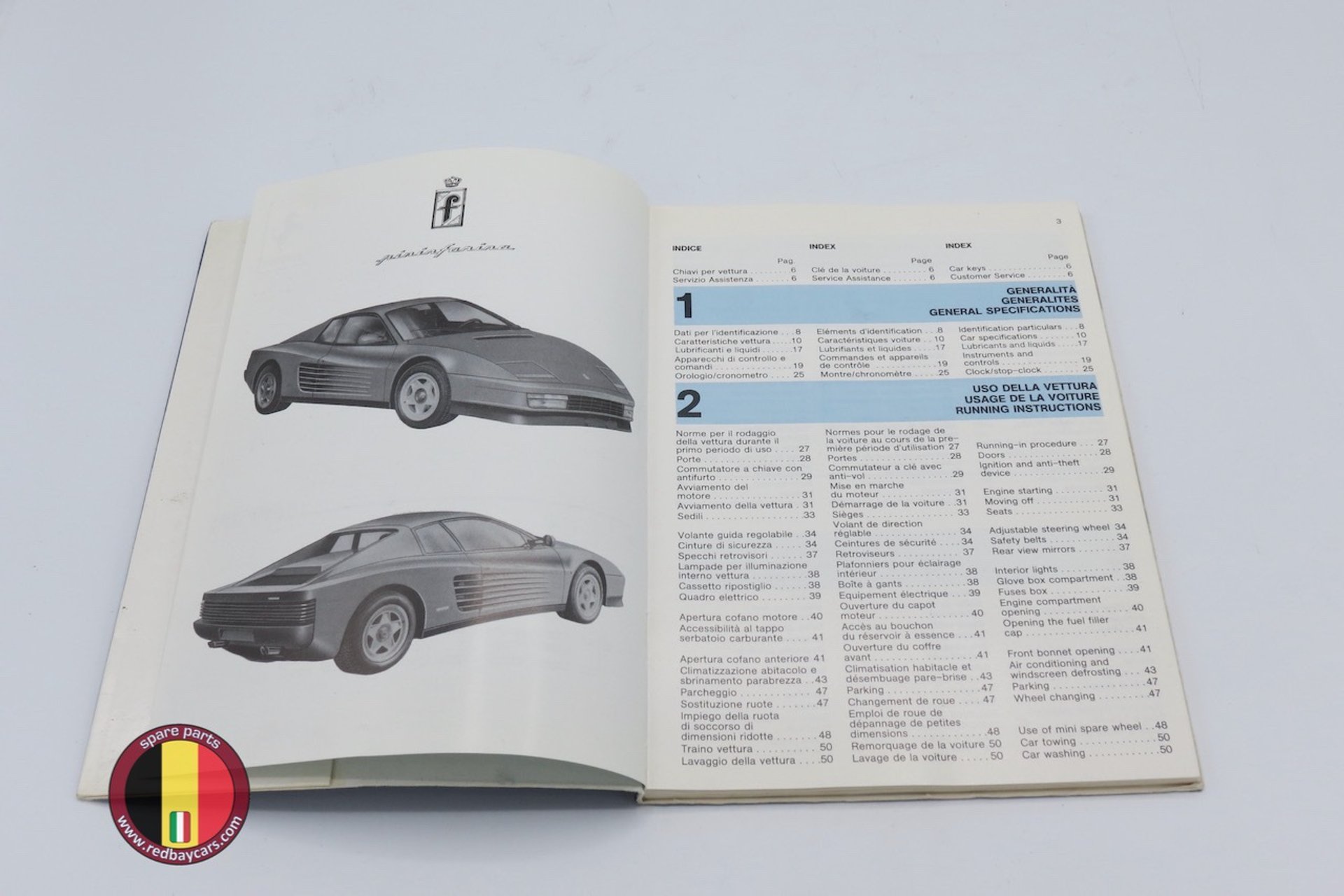Ferrari Testarossa 白と青 取扱説明書 Ferrari Testarossa 1986 model year - Owner's manual - EU version