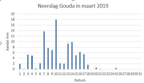 Totale neerslag in maart 2019: 104,1 mm