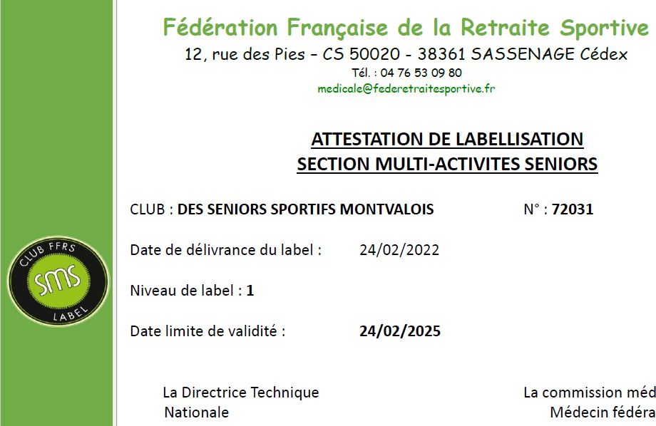 Document officiel relatif à l’obtention du Label SMS niveau 1