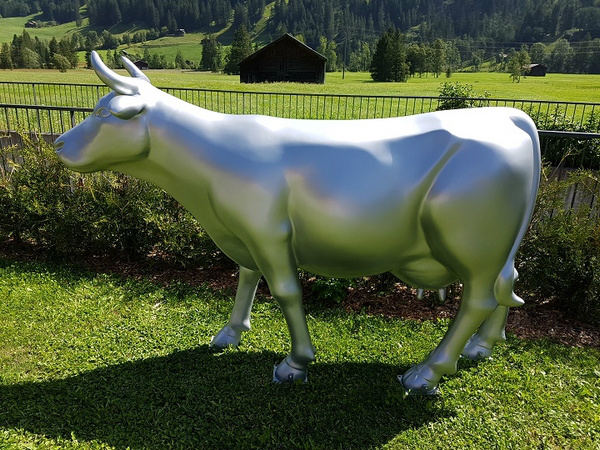 vache en resine tri couche resine argent vernie