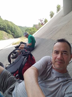 Taking a break at Sam's Gap, in the shade, before tackling the next mountain.