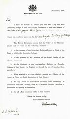 Certificate by the British Governement to wear foreign award