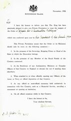 Certificate by the British Governement to wear foreign award