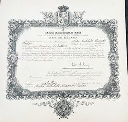 Certificate for the knighthoodorder Isabel of the Catholics - 1908