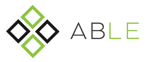 ABLE logo of 2 green and 2 grey squares