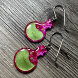 Potion Bottle with Lime Green Inlay Earrings