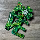 LOVE with Paw Inlay Four Leaf Clover Brooch