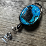 Balck Cat Inlay Oval ID Badge Holder