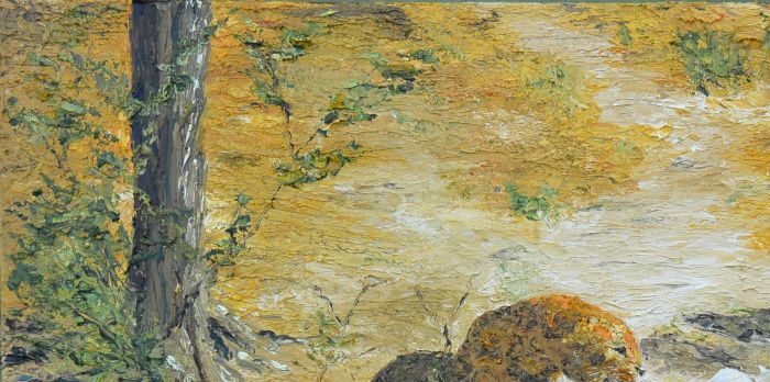 AG0001- 700€ - La présence des autres est creative de violence car les autres sont au moins deux : l'un devient rival, l'autre l'objet de la rivalité -Jacques Attali-  (Huile au couteau 40/80)