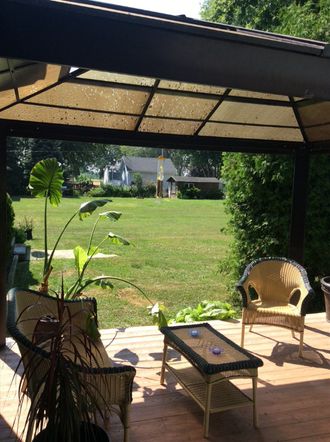 Relaxing under the gazebo. Morning coffee is the best!