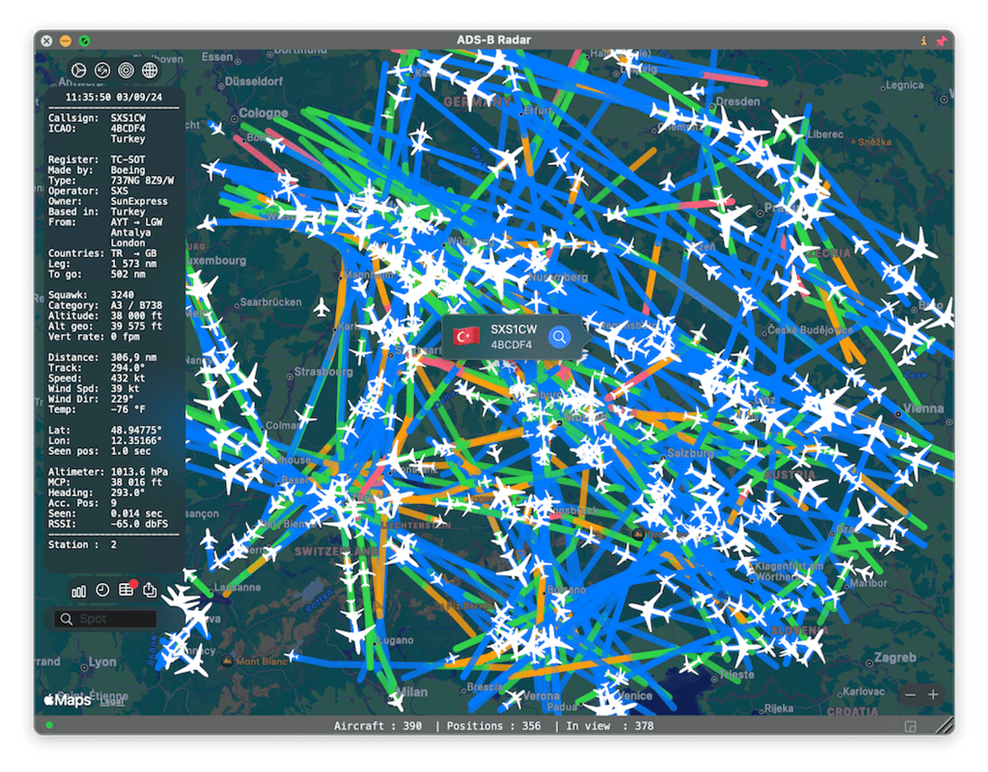 Radar. View Tasktracker ADS-B Radar a macOS App for aircraft tracking