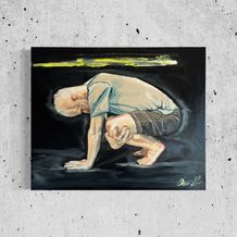 Lille, mørkt kunst maleri til væggen af mand krummet sammen