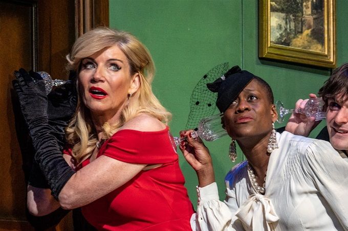 Michelle Collins (left) heads a talented cast in this crazy and rather silly whodunnit.   All pictures: Craig Sugden