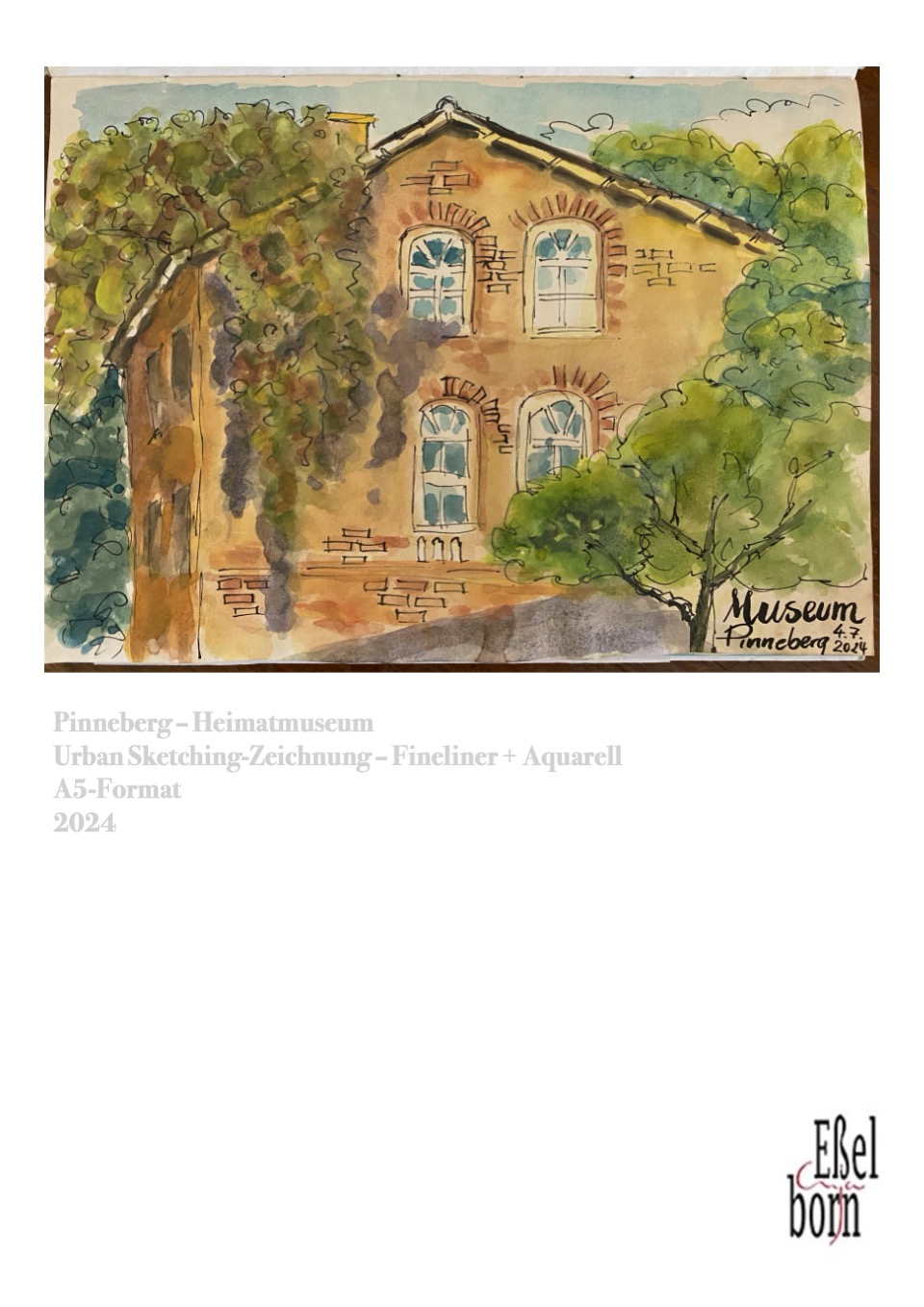Pinneberg_Museum_neben_Drostei_US_Fineliner_Aquarell_A5_2024