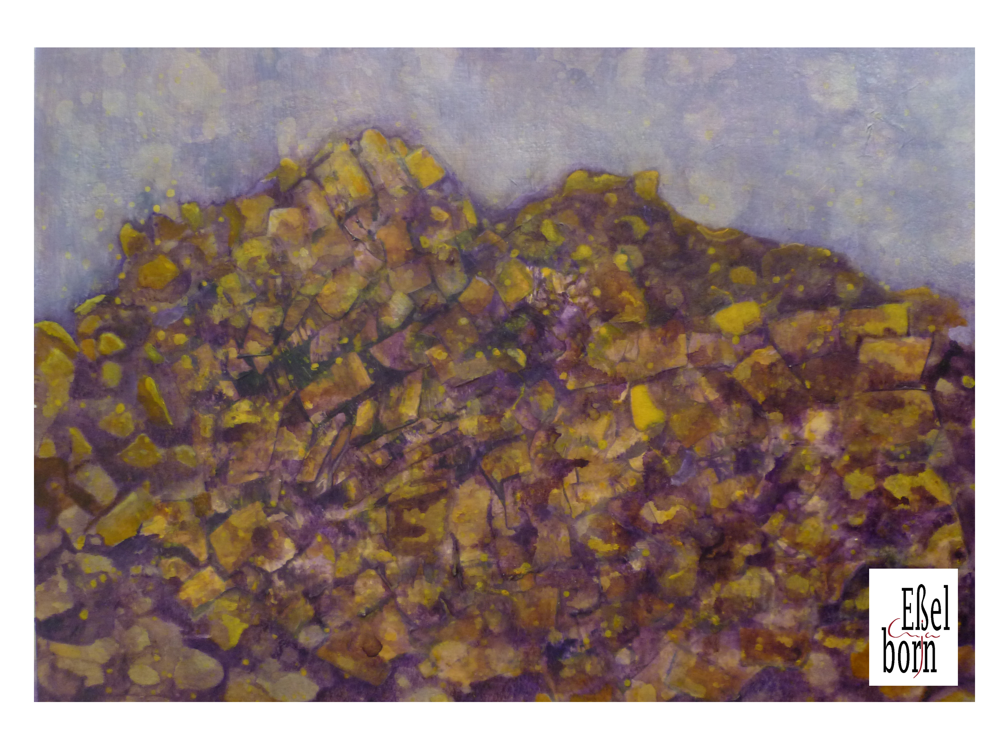 Versteinert_Acryl_violett-gelb_inBearbeitung_2019_42*30