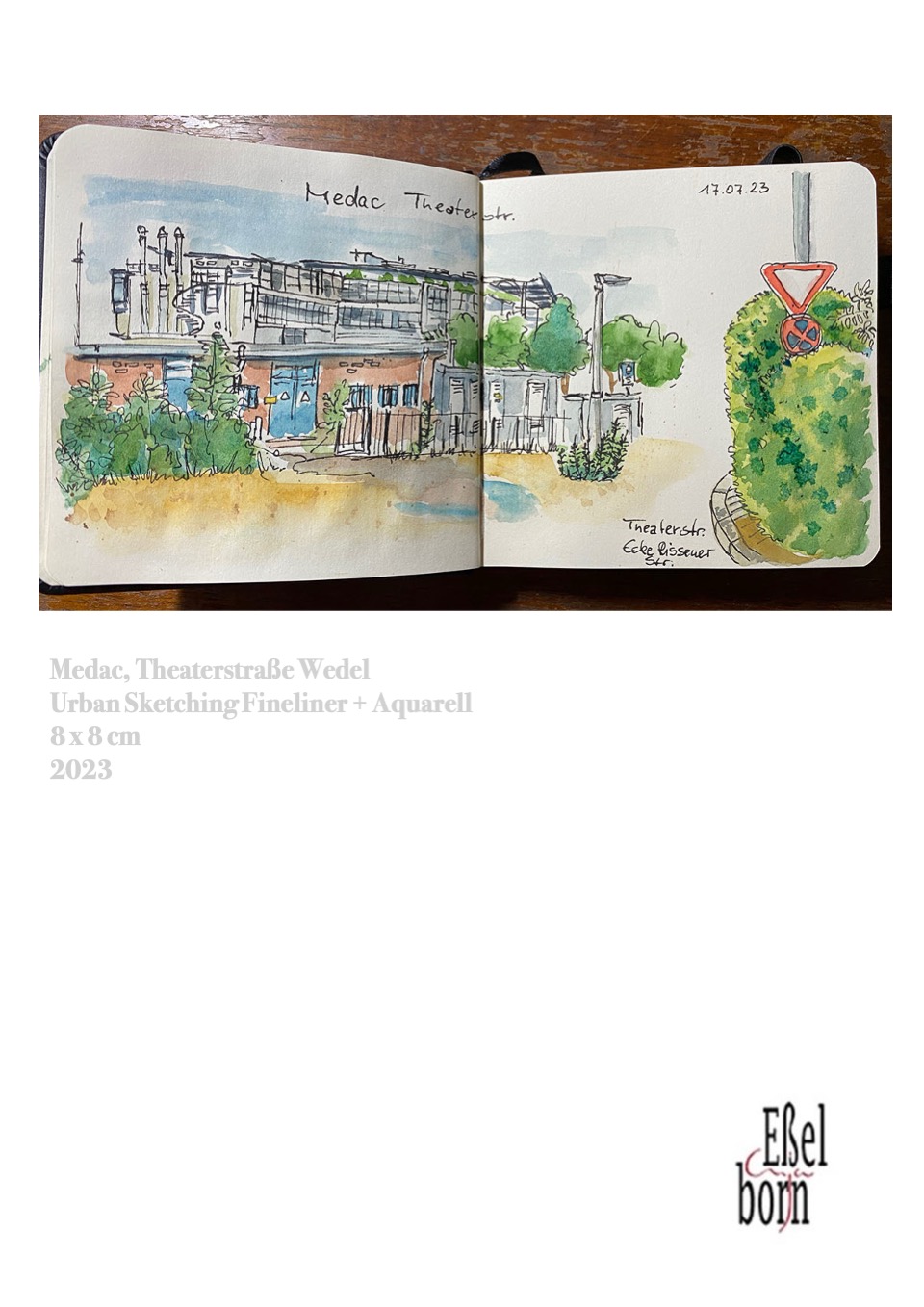 Wedel_Medac_Theaterstraße_Wedel_US_Fineliner_Aquarell_8x8cm_2023