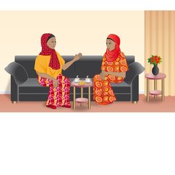 gesprek vrouwen bank huiskamer koffie koekjes moslima meisjes-besnijdenis vrouwelijke genitale verminking problemen hulp vragen bang