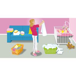 wasgoed opruimen opvouwen wasmand box baby vermoeidheidhuiskamer moe 