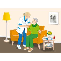 thuiszorg hulp zorgverlener patient copd huiskamer bank opstaan