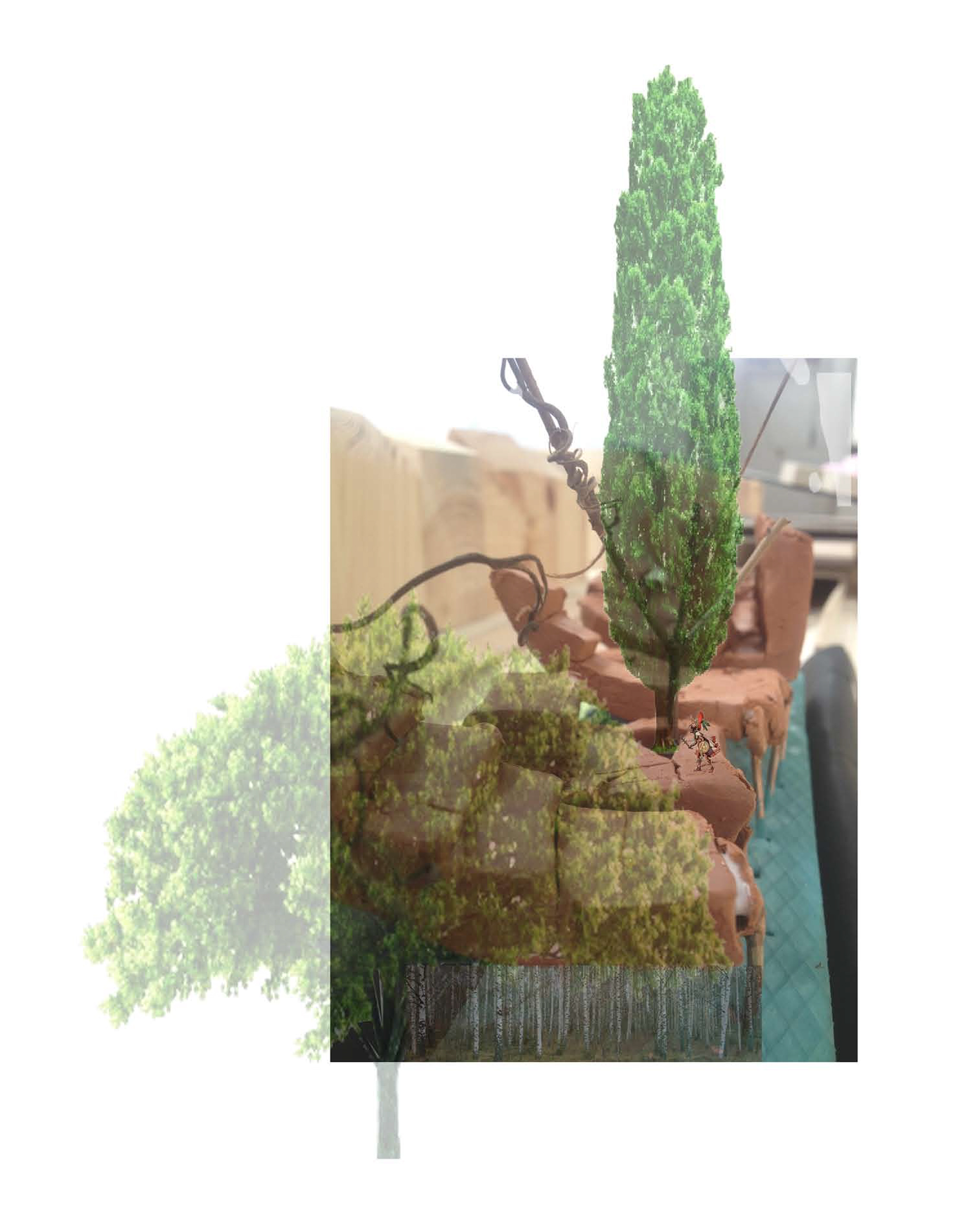 Fig.4 Photocollages, reconstructed riverbed, terraces form hillsides,  refuge from city noise 