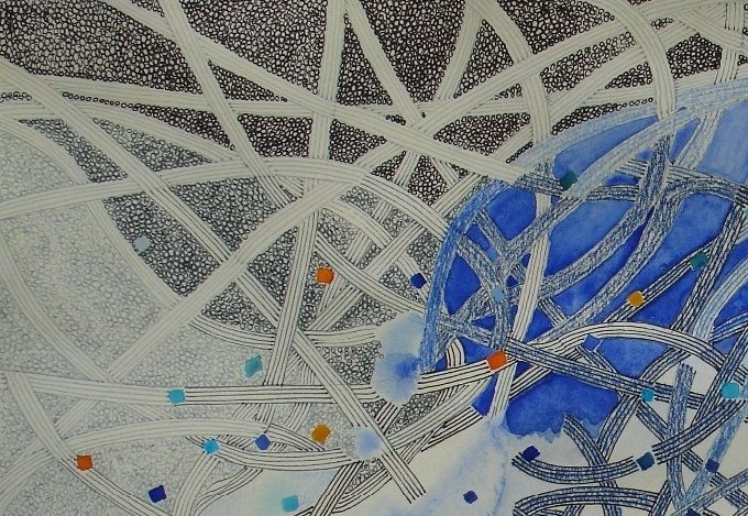 Giboulées bleues. Aquarelle et pastel sur papier. 29/42

