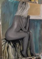 Sitting on bed, akryl, 60x80cm
