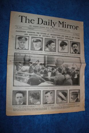 TITANIC
Avis fra The Daily Mirror 17 April 1912.
Avisen er ikke kopi eller reprint,men Orginal fra 1912.