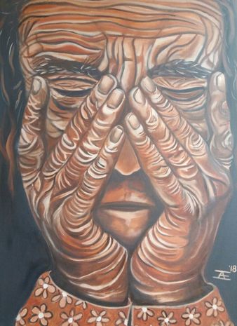 "'tKomt goed" olie op 3d doek 60x80cm  2018.