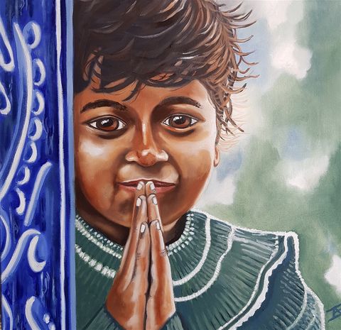 Namaste, olie op doek, 60x60cm. verkocht.