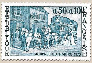 JOURNÉE DU TIMBRE 1973 POSTE AUX CHEVAUX