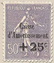 Au profit de la Caisse d'Amortissement. Semeuse fond plein surchargé