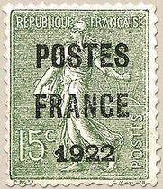 1922 POSTES PARIS type semeuse lignée / surchargé
