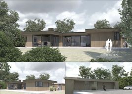 Skitseforslag af arkitektoniske design og planer.