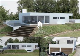 Skitseforslag af arkitektoniske design og planer.